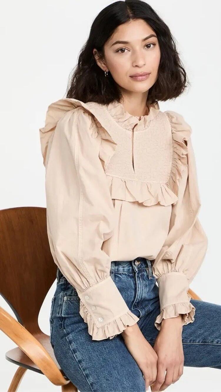Sea New York Stan Sandwiched Long Sleeve Quilted Top Beige XS
